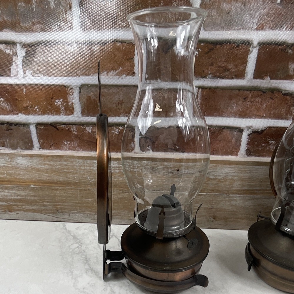 Set 2 Wall Sconce Metal & Clear Glass Hurricane Candle Holders Victorian 12in - Picture 5 of 10